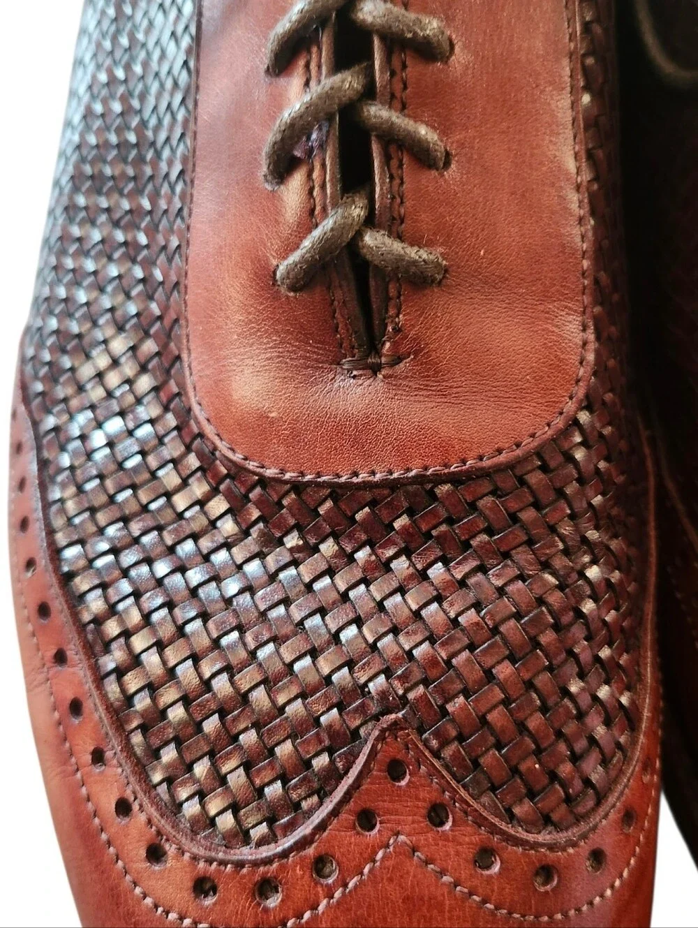 Vintage Allen Edmonds Hampstead 1968 Woven Leather Wingtip Oxfords Men's 10.5 D